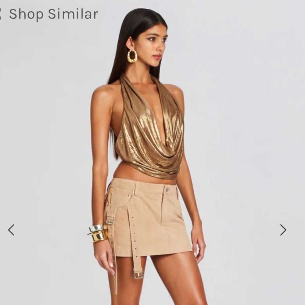 Retrofete VERNA suede LEATHER SKIRT Tan Mini buckles low rise NWT XL - Picture 3 of 15